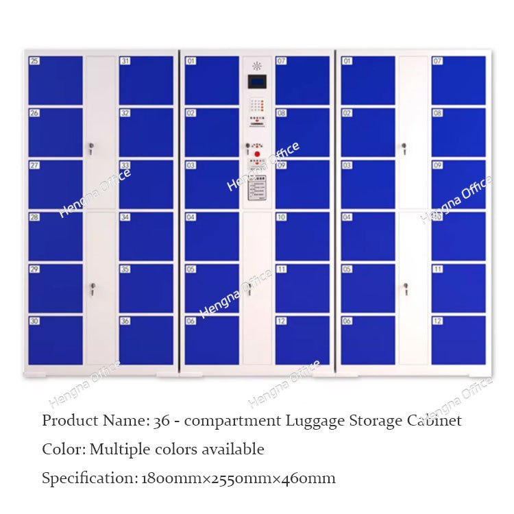 36-door barcode deposit locker bank with central ticket scanner for school hallway storage