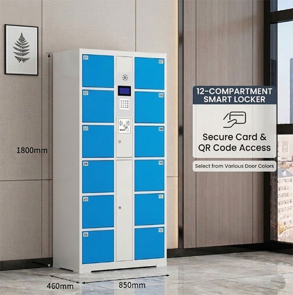 12-door blue RFID office locker with steel body