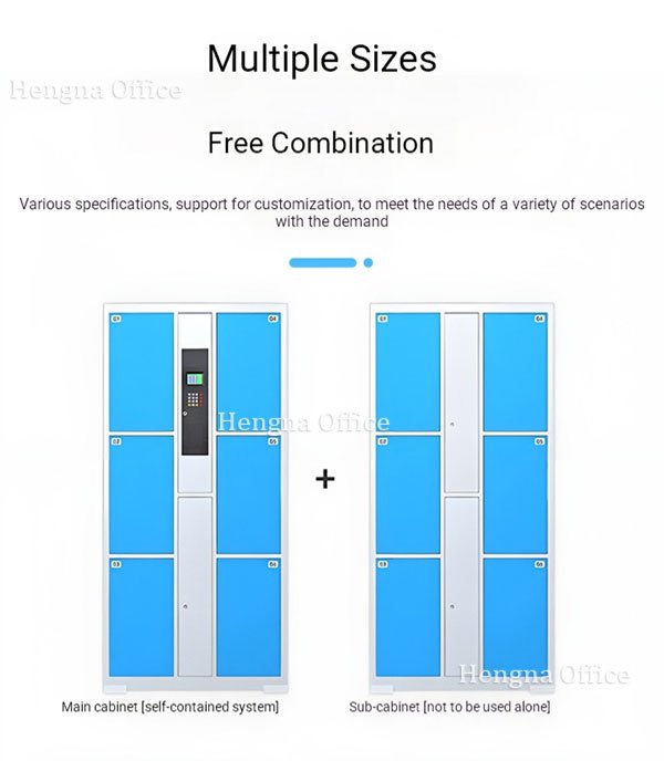 Main and sub-cabinet modular smart locker system free combination