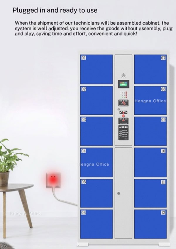 Self-Service 12-Door Barcode Locker HNTM12B in Blue | Secure Storage Solutions for Transit Hubs & Bus Stations