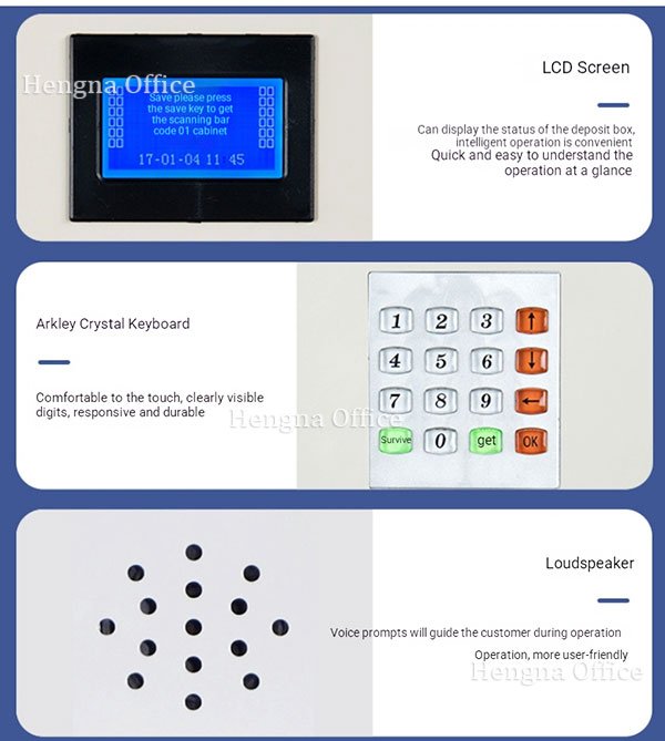 Electronic office locker with LCD screen and voice prompt loudspeaker