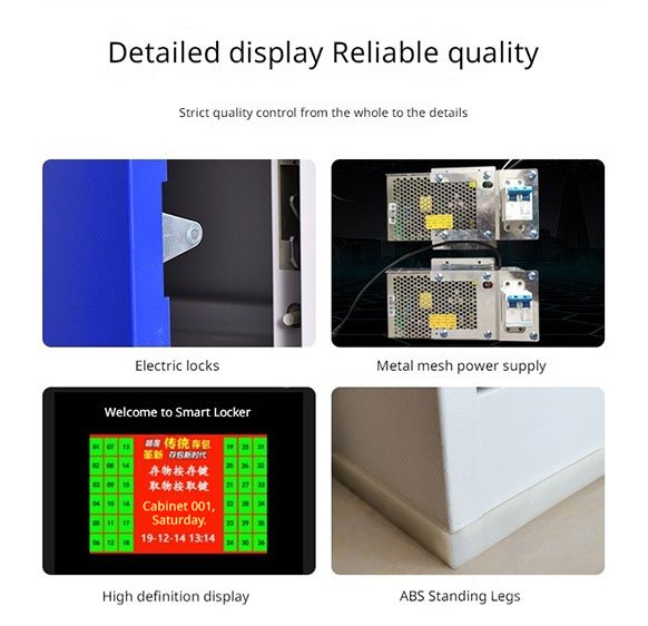 Spacious compartment of 30-door smart locker holding smartphone, earbuds and keys