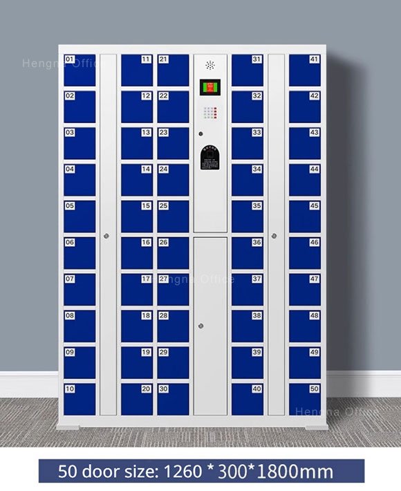 50 Door Fingerprint Cell Phone Locker: Secure Biometric Mobile Storage Cabinet for Offices & Schools