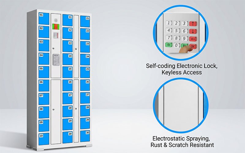  Phone locker control panel with digital keypad, self-set PIN demonstration