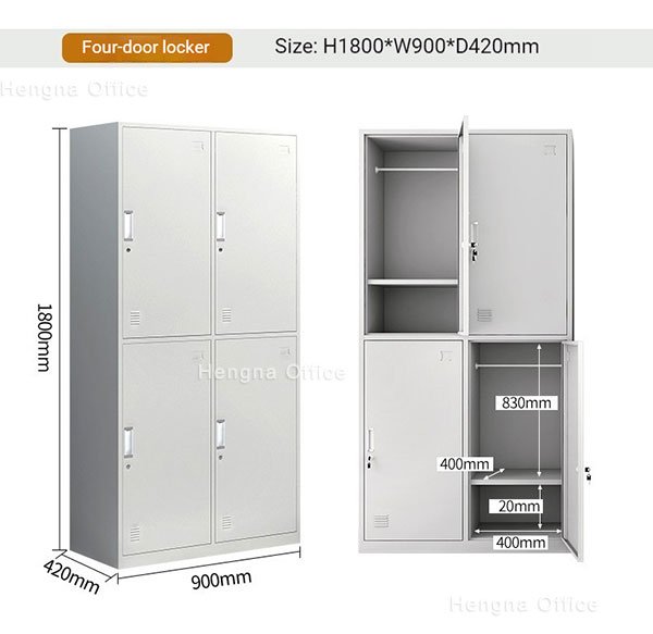 4 Door Steel Locker for Vocational School Dormitory – Cold Rolled Steel, Ships Flat Pack