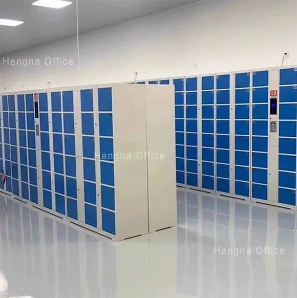 face recognition locker bank multiple units blue doors Contactless Face Recognition Locker for Swimming Pools: Why Pools Ditch Wet RFID Wristbands